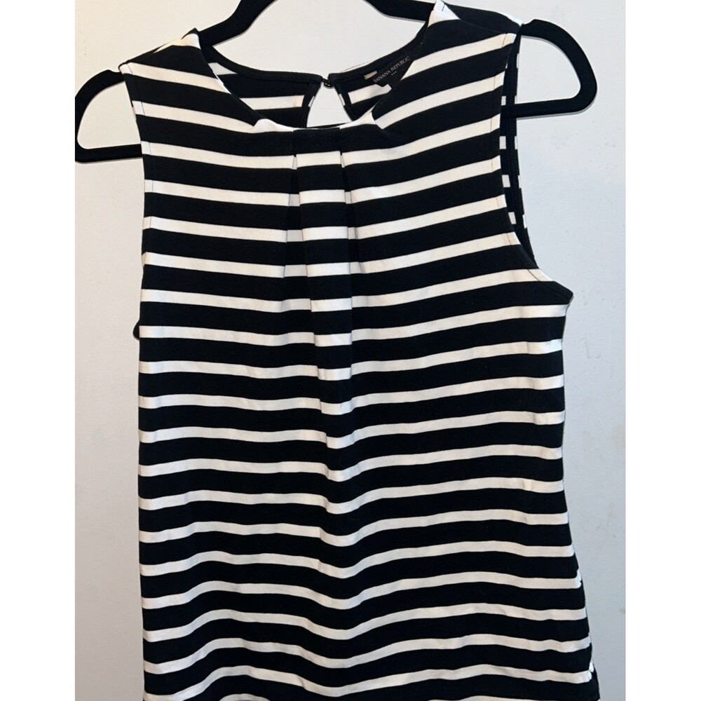 BANANA REPUBLIC Women's Sz S Striped Pleated Tank Black White Classic Preppy Top